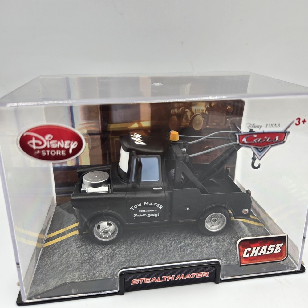 New Disney Store Cars Movie Black Stealth Mater Chase Toy Acrylic Case Die Cast